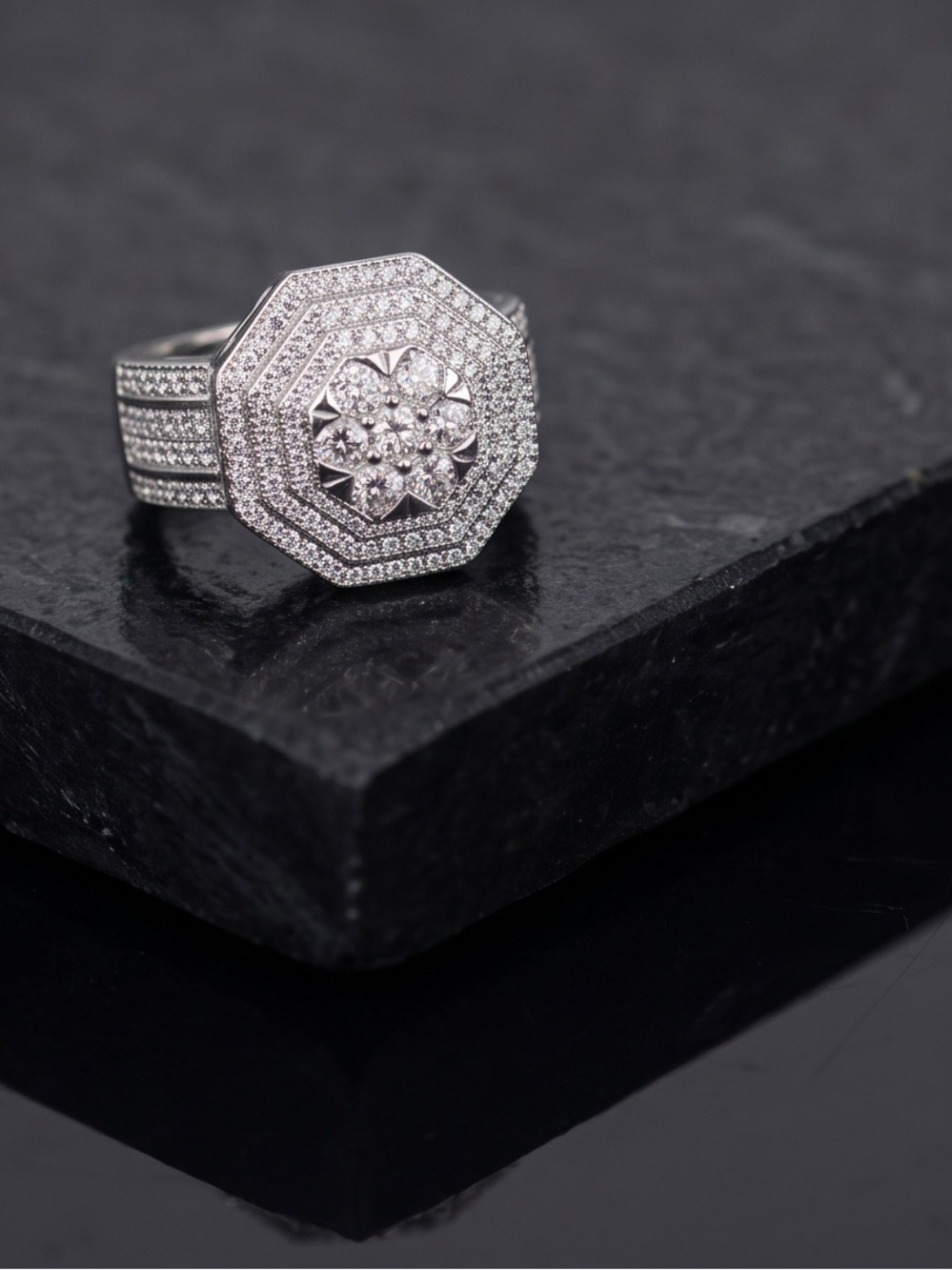 Moissanite Diamond Cluster Octagonal Ring SZ11
